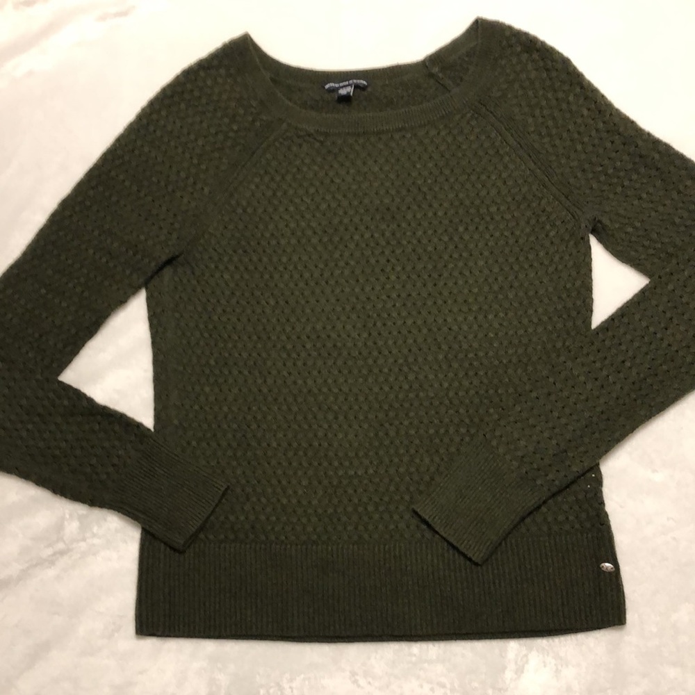 AMERICAN EAGLE Textured Cotton Blend Crew Neck Sweater Dark Green Size Small